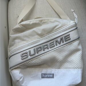 Supreme Cream and White Mesh Duffel Bag